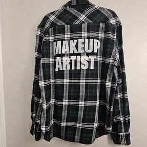 Makeup Artist Green Flannel Oversized Long Sleeve Shirt Size Medium